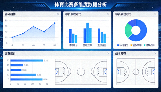 体育数据分析界面展示多维度比赛统计图表